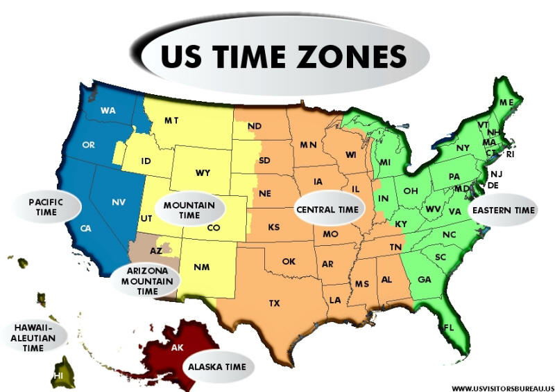 U.S. Time Zone Map at USVistorBureau.US